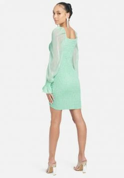 JUMP Puff Sleeve Smocked Chiffon Dress Clothing