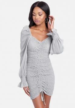 JUMP Puff Sleeve Smocked Chiffon Dress Clothing