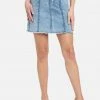 Exposed Button Stitch Detail Denim Skirt Clothing