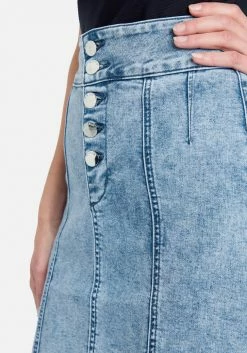 Exposed Button Stitch Detail Denim Skirt Clothing