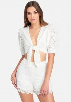 TC Clothing Tie Front Eyelet Top