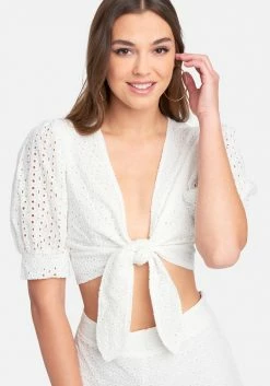 TC Clothing Tie Front Eyelet Top
