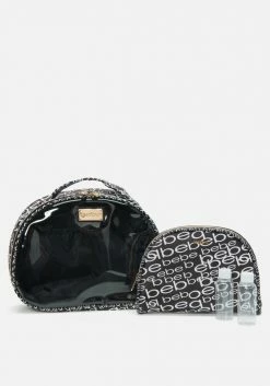 ASTOR Black And Silver Bebe Logo Cosmetic Bag