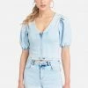 TC Ombre Wash Puff Sleeve Jean Top