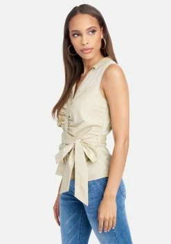 Chiffon Yoke Stretch Poplin Blouse Clothing