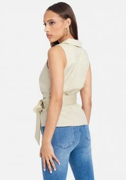 Chiffon Yoke Stretch Poplin Blouse Clothing