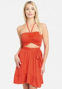 JUMP Clothing Strapless Tie Front Flare Dress