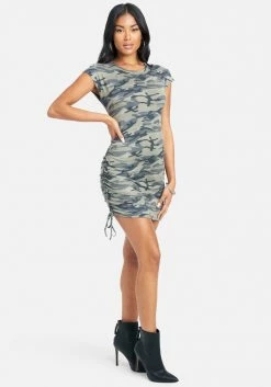 JUMP Night Out Cap Sleeve Side Ruched Camo Print Dress