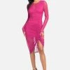 JUMP Long Sleeve Mesh Ruched Dress