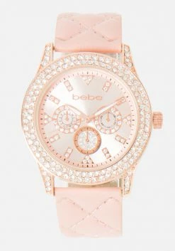 ACCUTIME Crystal Bezel Quilted Faux Leather Strap Watch Bridal