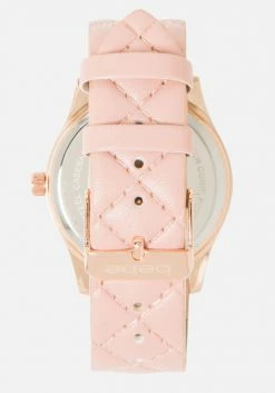 ACCUTIME Crystal Bezel Quilted Faux Leather Strap Watch Bridal