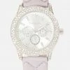 ACCUTIME Crystal Bezel Quilted Faux Leather Strap Watch Bridal