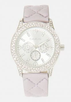 ACCUTIME Crystal Bezel Quilted Faux Leather Strap Watch Bridal