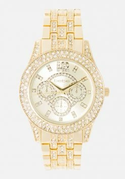 ACCUTIME Champagne Dial Crystal Bezel Watch