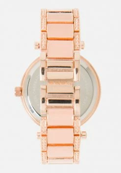 ACCUTIME Pink Enamel And Crystal Bebe Logo Watch