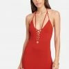 JUMP Lace Up Double Strap Halter Dress