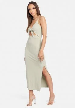JUMP Tie Front Rib Knit Midi Dress Clothing