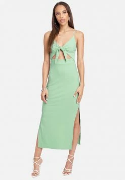 JUMP Clothing Tie Front Rib Knit Midi Dress