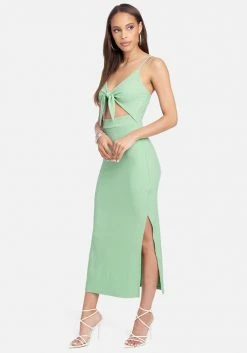 JUMP Clothing Tie Front Rib Knit Midi Dress