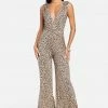 Printed Plunge Neck Jumpsuit
