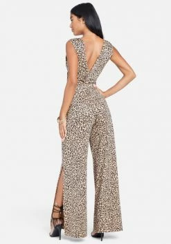 Printed Plunge Neck Jumpsuit