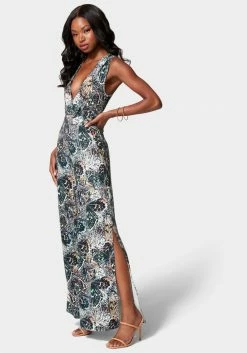 Night Out Printed Plunge Neck Jumpsuit