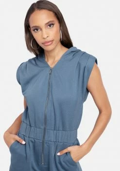 JUMP Clothing Sleeveless Bold Shoulder Hoodie Romper