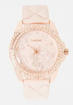 ACCUTIME Floral & Quilted Faux Leather Strap Watch Bridal