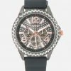 ACCUTIME Black & Crystal Dial Silicone Strap Watch