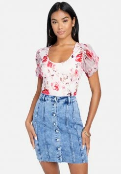 TC Floral Print Chiffon Sleeve Bodysuit Print Shop