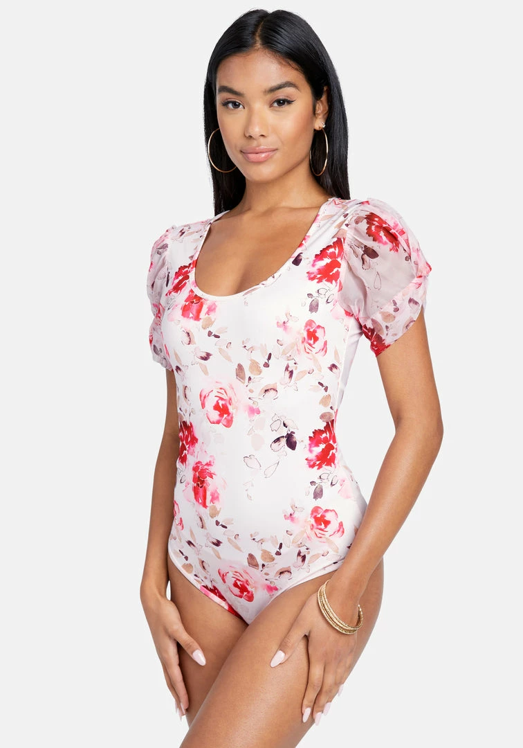 TC Floral Print Chiffon Sleeve Bodysuit Print Shop 2 TC Floral Print Chiffon Sleeve Bodysuit Print Shop