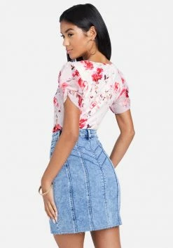 TC Floral Print Chiffon Sleeve Bodysuit Print Shop 7 TC Floral Print Chiffon Sleeve Bodysuit Print Shop