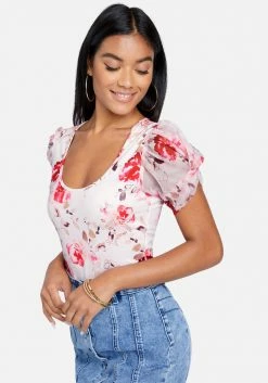 TC Floral Print Chiffon Sleeve Bodysuit Print Shop 8 TC Floral Print Chiffon Sleeve Bodysuit Print Shop