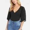 TC Best Sellers Pleated Chiffon Flutter Sleeve Top