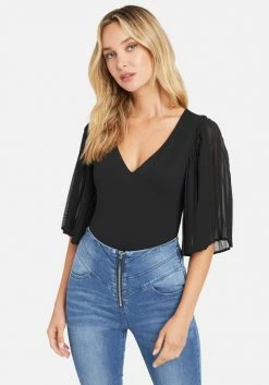 TC Best Sellers Pleated Chiffon Flutter Sleeve Top
