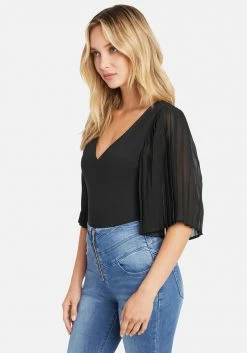 TC Best Sellers Pleated Chiffon Flutter Sleeve Top