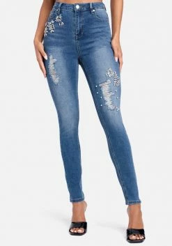 TC Denim Rhinestone Detail High Waist Skinny Leg Jeans