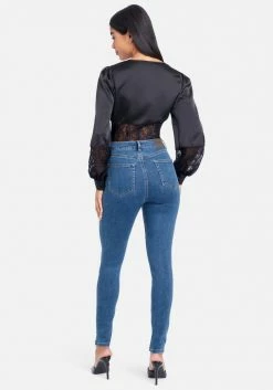TC Denim Rhinestone Detail High Waist Skinny Leg Jeans