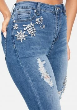 TC Denim Rhinestone Detail High Waist Skinny Leg Jeans