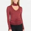 TC Mock Neck Ruched Waist Knit Top