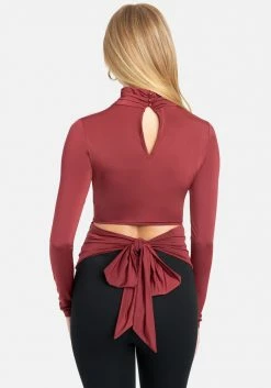 TC Mock Neck Ruched Waist Knit Top