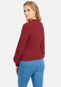 TC Chain Detail Mock Neck Cable Sweater