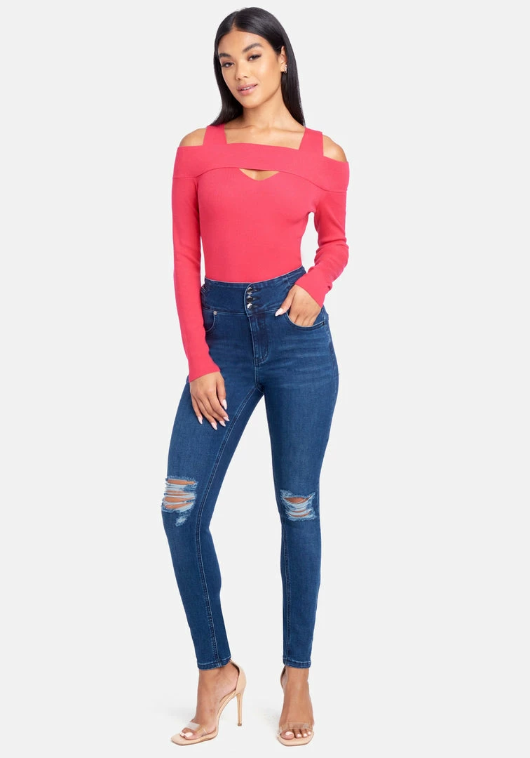 TC High Waist Side Buckle Detail Skinny Denim 2 TC High Waist Side Buckle Detail Skinny Denim