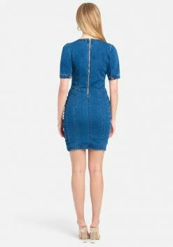 TC Festival Season Deep V Ruched Denim Dress