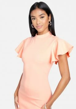 JUMP Flutter Mock Neck Knit Dress Clothing