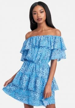 JUMP Printed Tiered Off Shoulder Dress