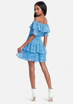 JUMP Printed Tiered Off Shoulder Dress