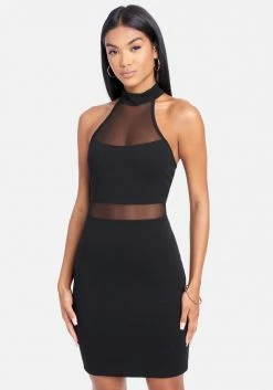 JUMP Clothing Illusion Mesh Cut Out Mini Halter Dress
