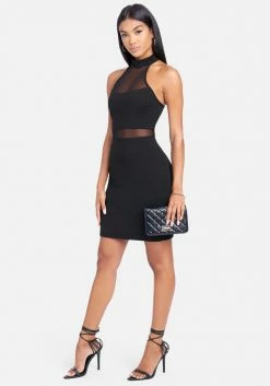 JUMP Clothing Illusion Mesh Cut Out Mini Halter Dress