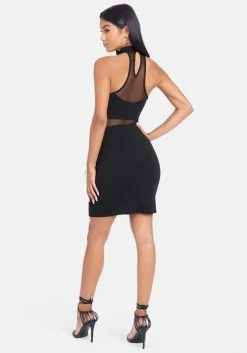 JUMP Clothing Illusion Mesh Cut Out Mini Halter Dress